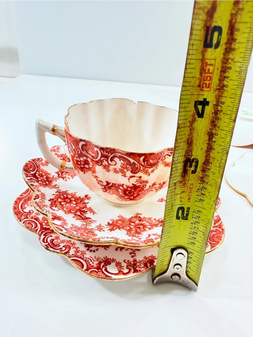 2x Rare Paragon China Trios Antique 1920s Iron Red Gold Floral Tea Cup Sets 689